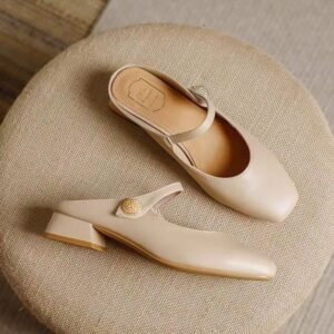 Women's Closed Toe Flat Mules For Outdoor Wear, 2024 Spring New Style, Slip-on Lazy Shoes, Elegant Chanel Style, Comfortable Flat Heel Loafers For Maternity
