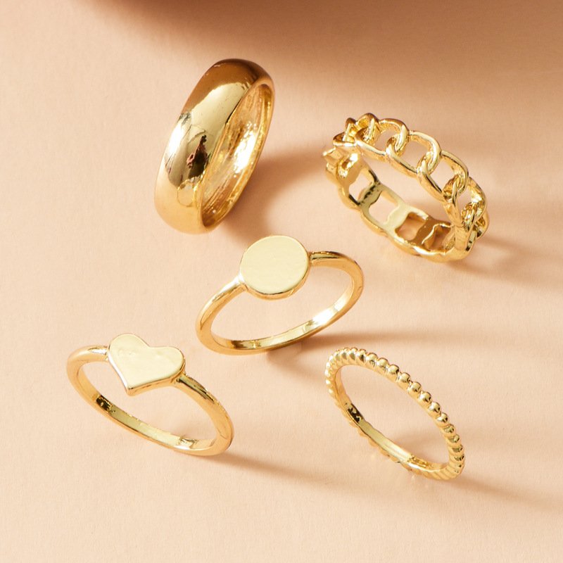 Geometric Hip Hop Gold-plated Love Ring Set Combination Street Shot - Image 5