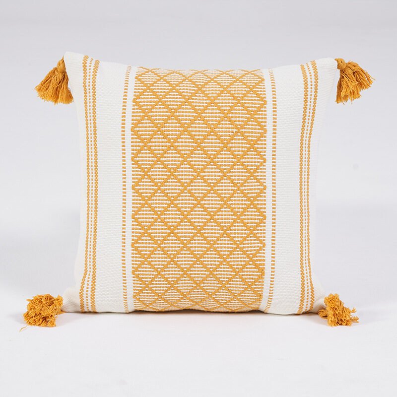 Geometric Woven Jacquard Tassel Cushion Cover - Image 6
