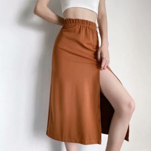 Women's Solid Color High Slit Mid-Length Bag Hip Skirt
