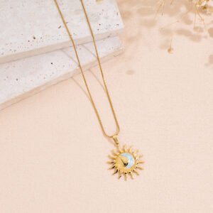 A Drip Oil Sun Shaped Stainless Steel Women's Pendant Necklace