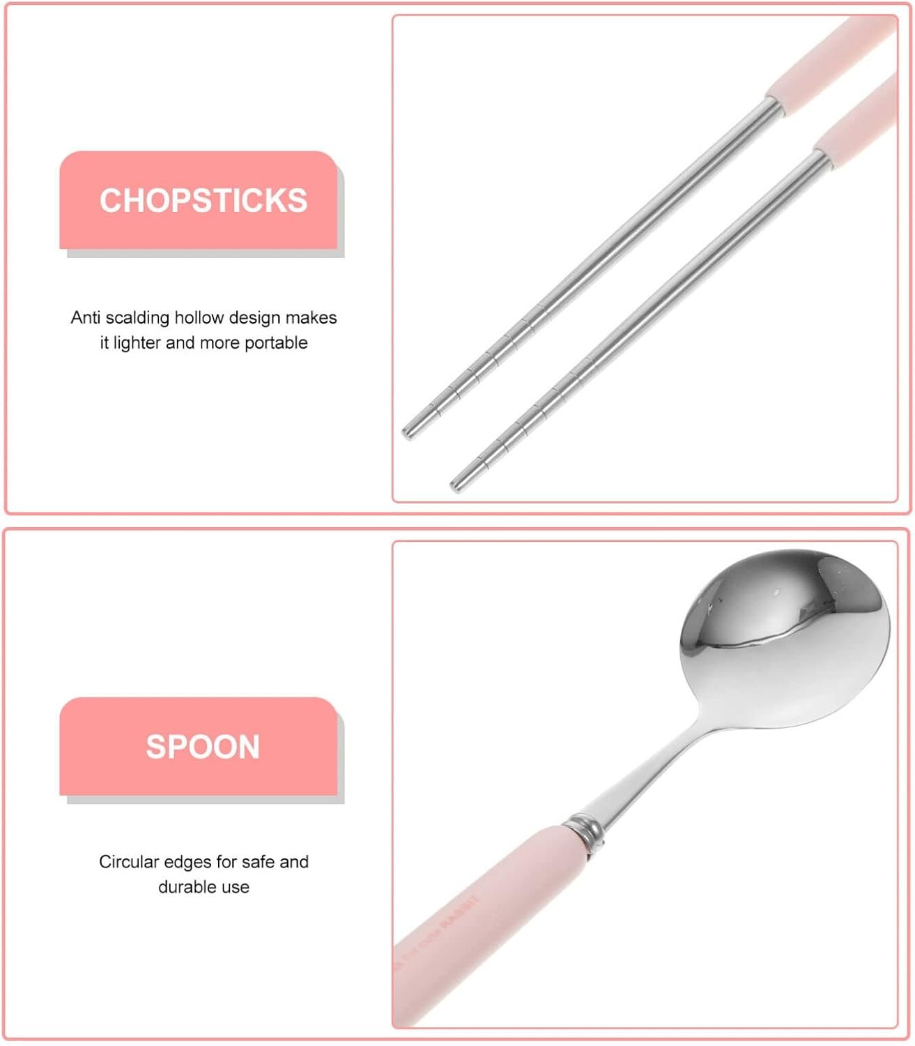 1 Set Reusable Silverware Reusable Camping Silverware Chinese Chopstick Travel Utensils With Case Travel Chopsticks Spoons Silverware Spoon Fork Pp White Stainless Steel Student - Image 4
