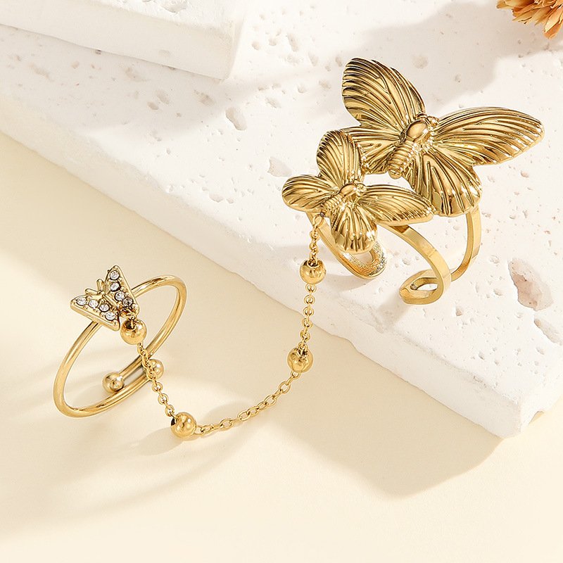 Retro Stainless Steel Ring Butterfly Flower Chain - Image 9