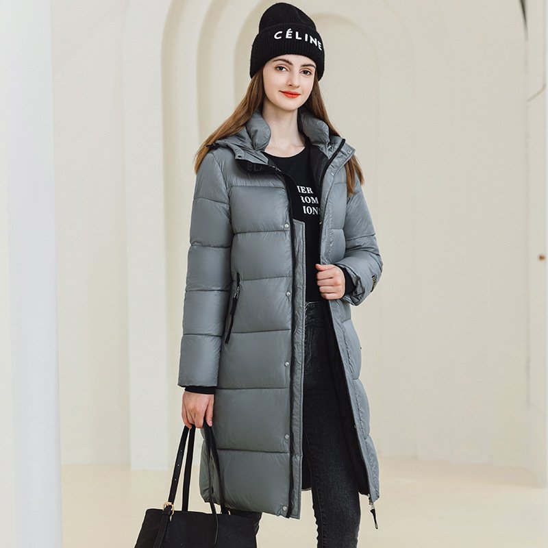 Winter Warm Hooded Coat With Pockets Fashion Simple Long Cotton Jacket Solid Color Outwear Women's Clothing - Image 4