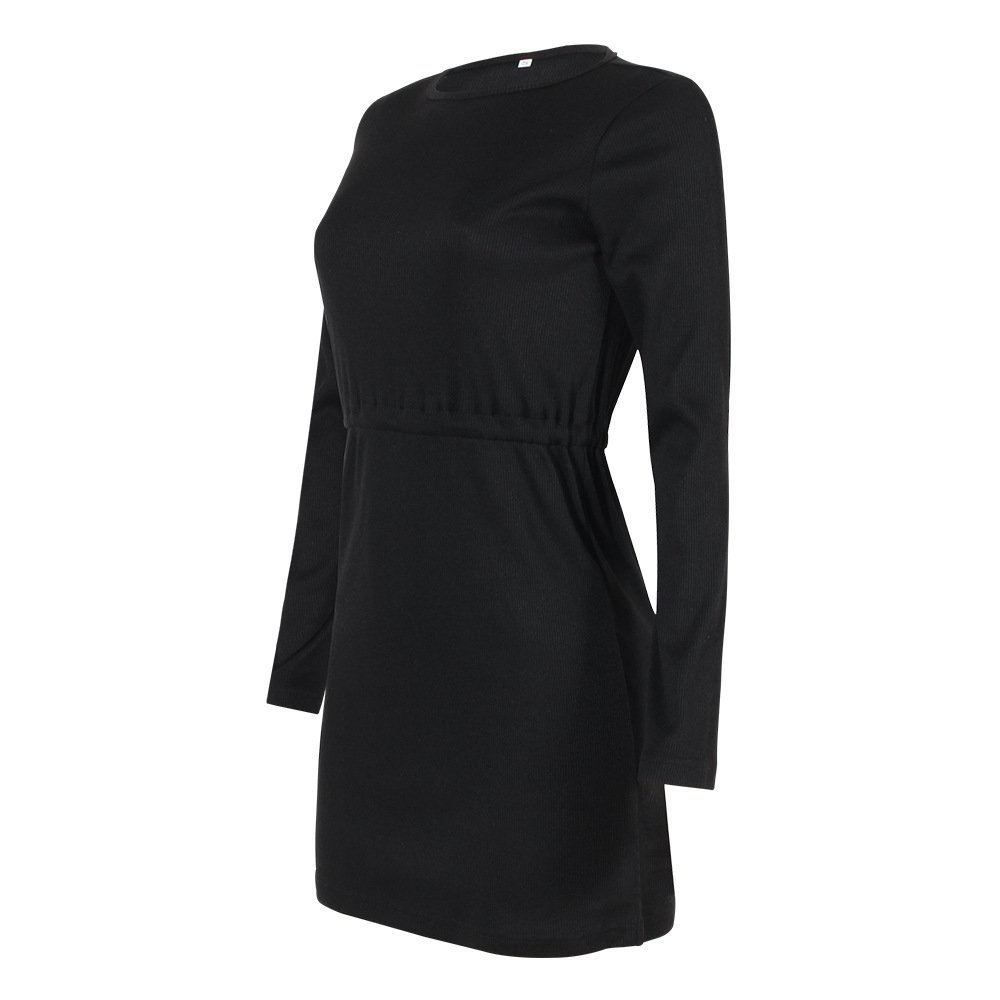 Fashion Solid Color Long-Sleeved Lace-Up Dress - Image 7