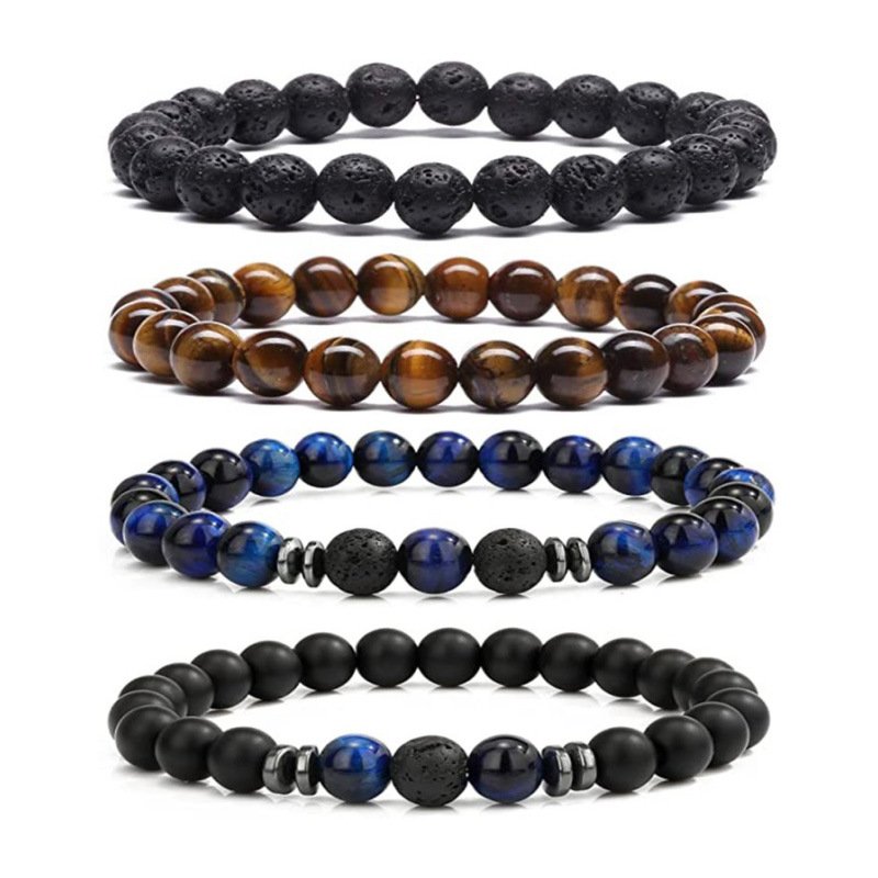 Volcanic Rock Bracelet Ornament Fashion Simple Tigereye Blue Gold Agate Bracelet Suit - Image 4