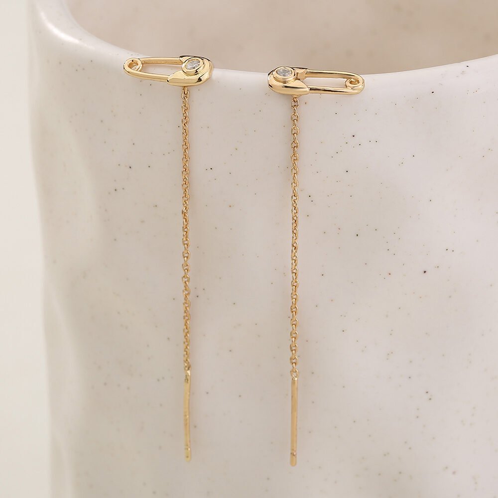 New Copper Safety Pin Micro-zircon Fashion Earrings Long Tassel Earline High-quality Temperament Earrings Female Accessories - Image 6
