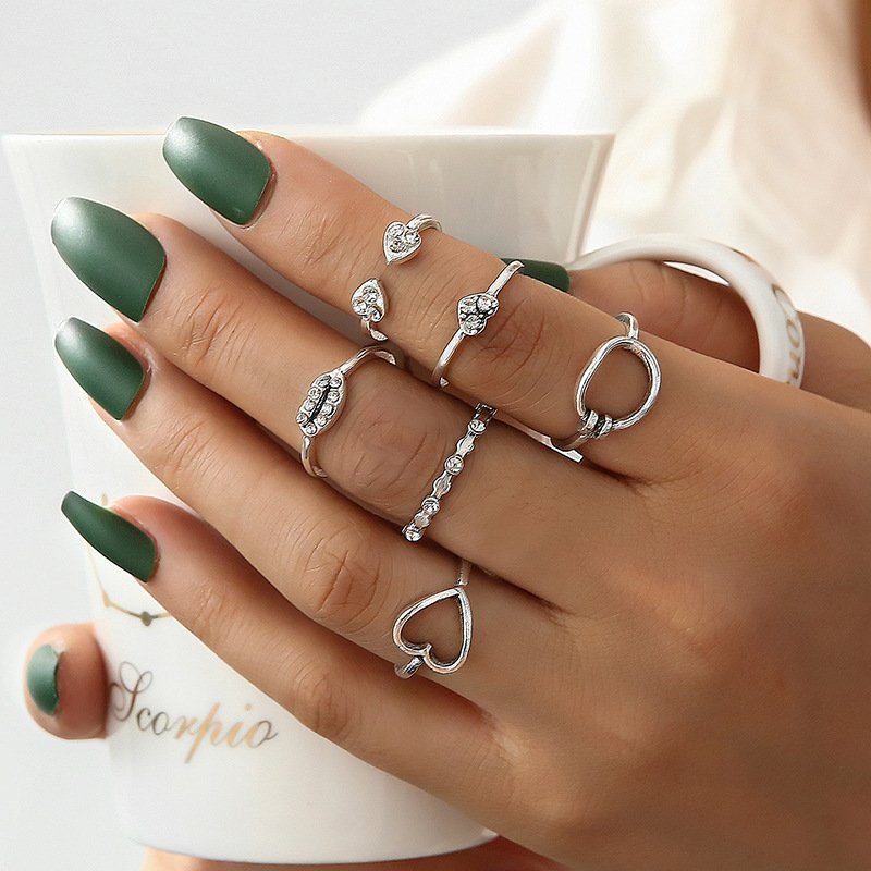 Geometric Retro Drop-shaped Diamond Ring Set - Image 5