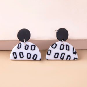 Black White Small Circle Dot Acrylic Earrings For Women