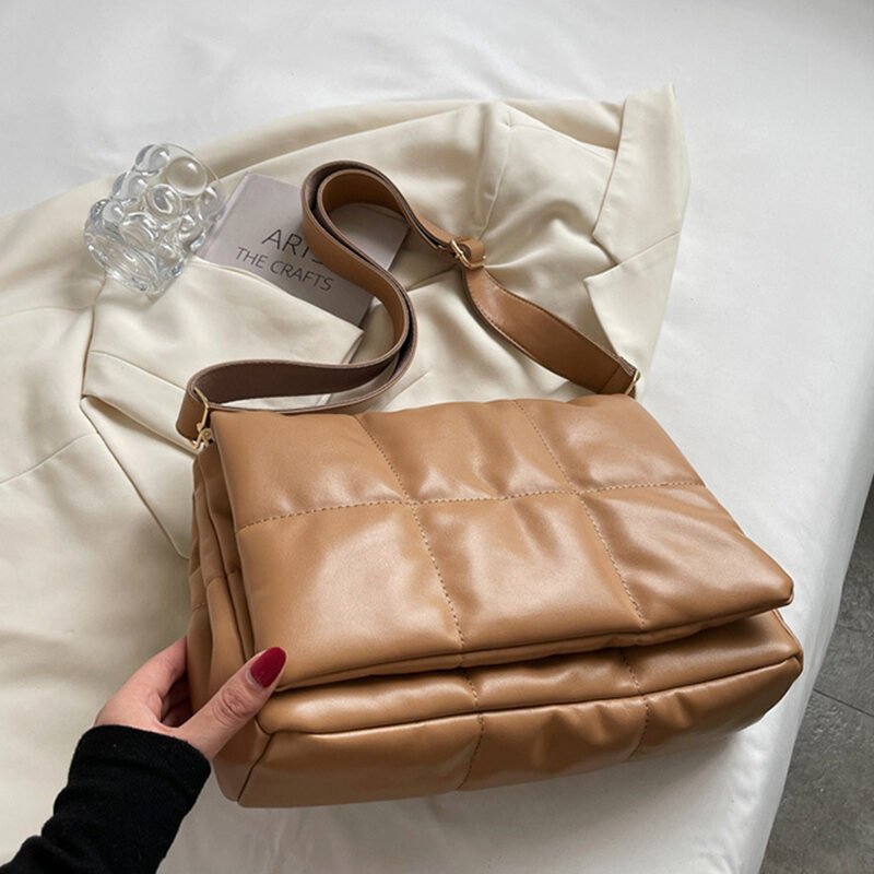 Plaid Shoulder Bag Winter Simple Messenger Bag Women Solid Color Flaps - Image 7