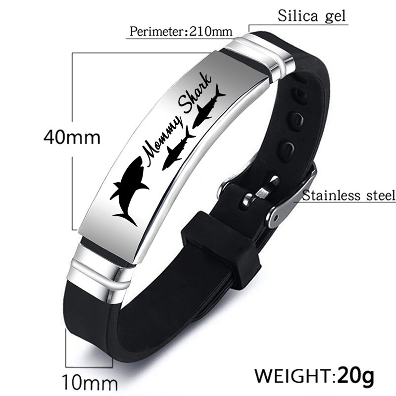 Cute Shark Mommy and Baby Stainless Steel Adjustable Silicone Bracelet Mothers Day Gift - Image 3