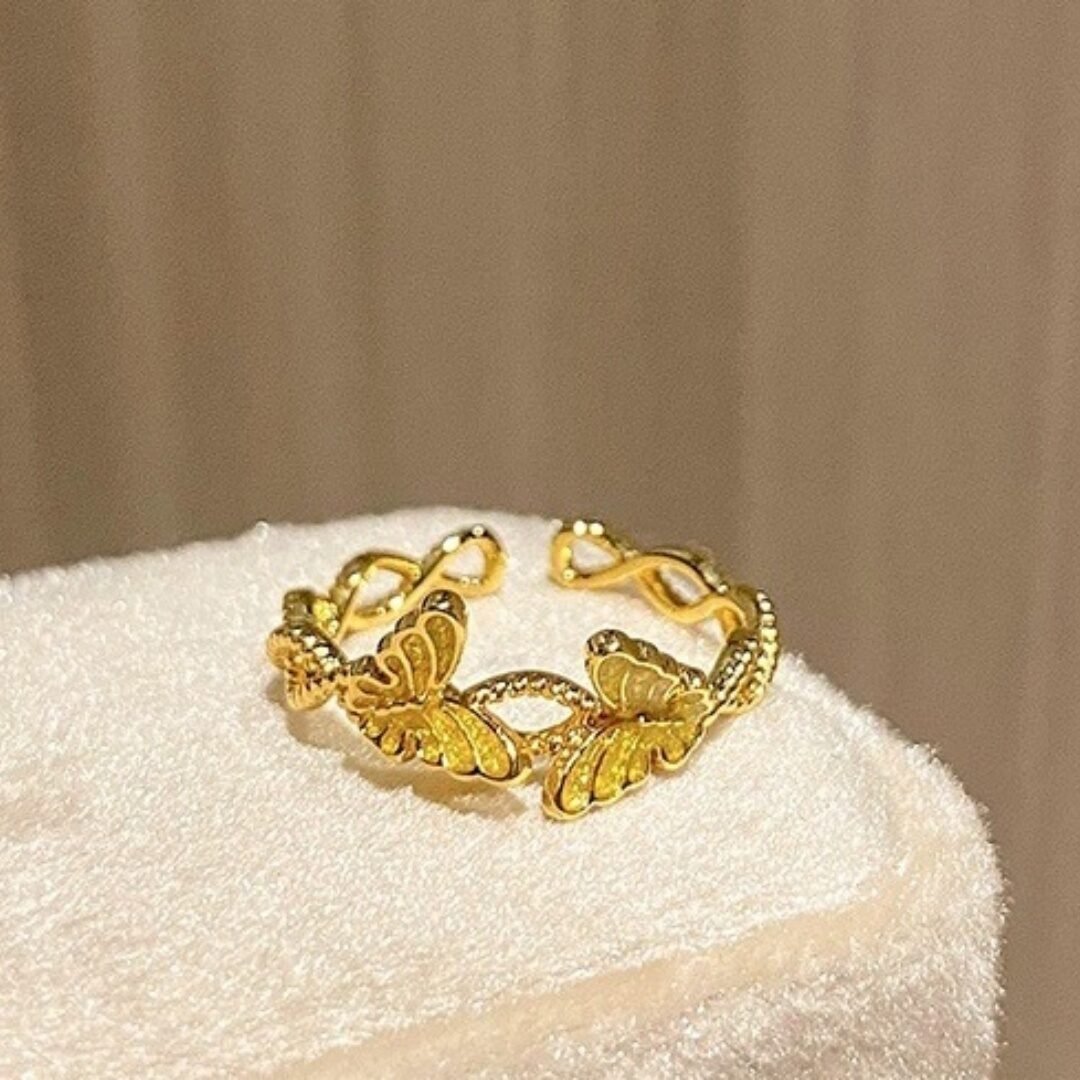 New Chinese Style Stacked Flower Salad Butterfly Opening Ring Women - Image 3