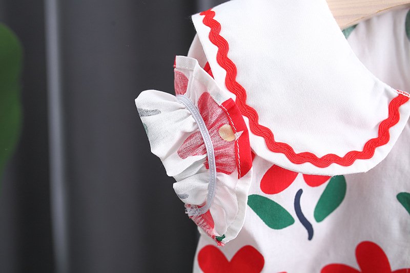 Summer New Style Full Of Small Flowers Cotton Dress Girls Korean Style Dress Get Bow Bamboo Basket Bag - Image 5