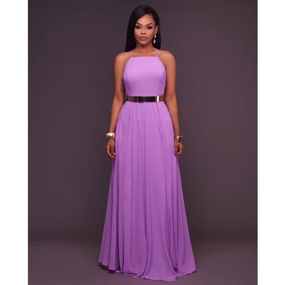 Chiffon big swing sexy backless suspender skirt long dress - Image 10