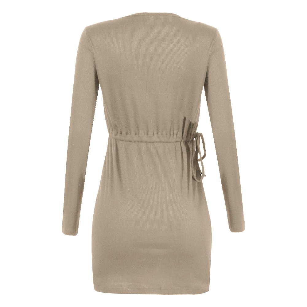 Fashion Solid Color Long-Sleeved Lace-Up Dress - Image 10