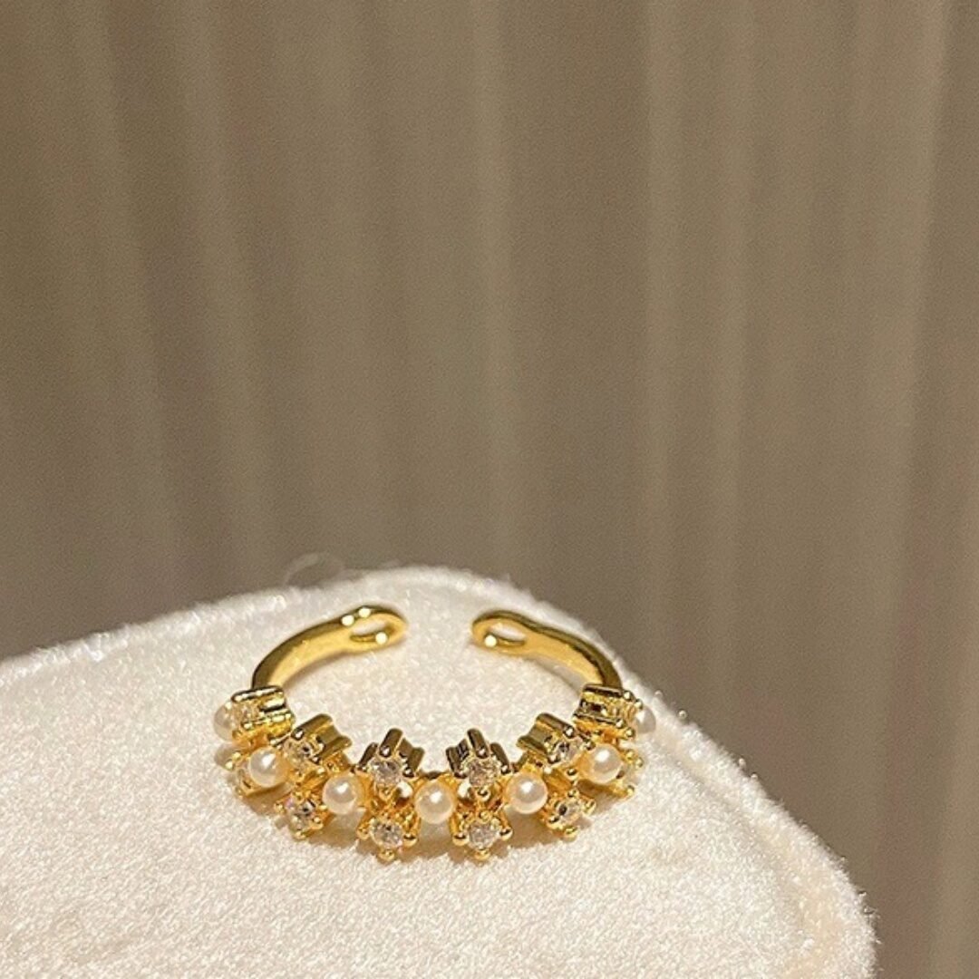 New Chinese Style Stacked Flower Salad Butterfly Opening Ring Women