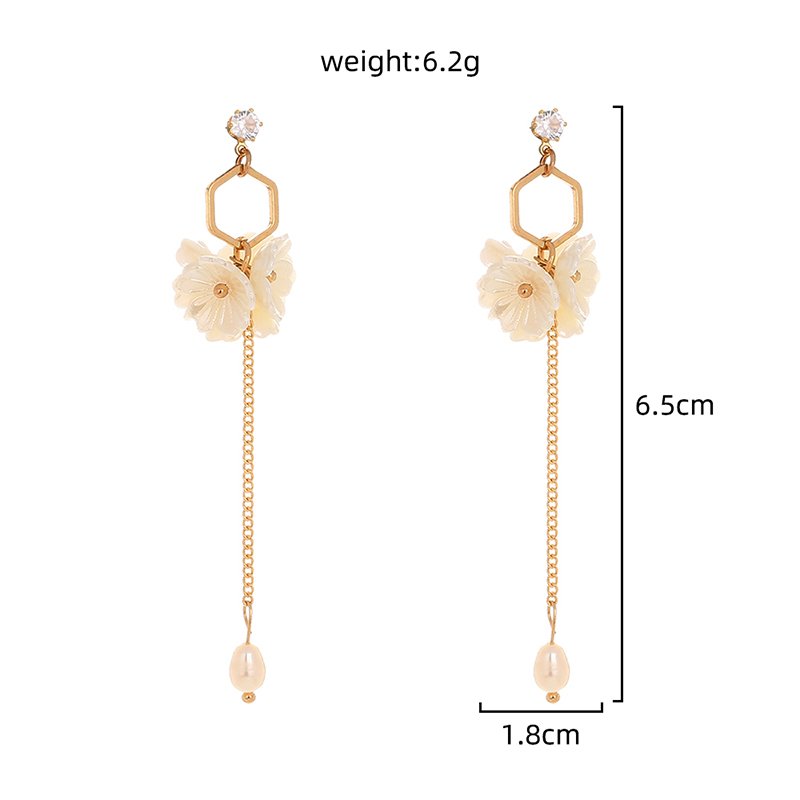 Retro temperament jewelry, long tassel flower cluster, 5 small flowers, small fresh earrings, resin artificial flower earrings, female - Image 5