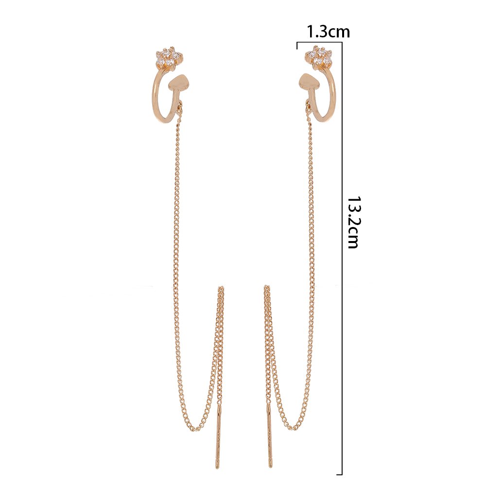Extra Long Tassel Ear Thread Pentagonal Irregular Geometric Diamond Ear Clip Earrings - Image 7