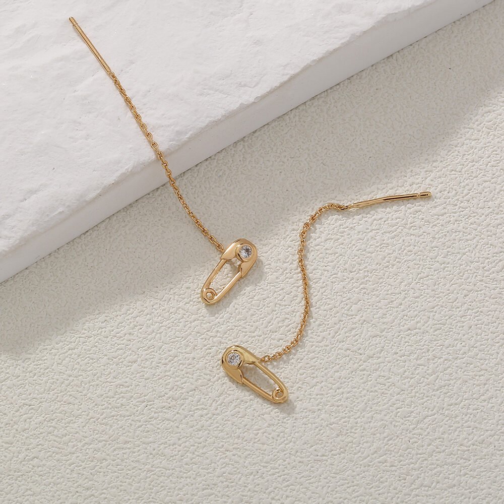 New Copper Safety Pin Micro-zircon Fashion Earrings Long Tassel Earline High-quality Temperament Earrings Female Accessories - Image 3
