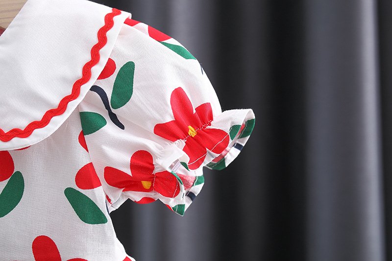 Summer New Style Full Of Small Flowers Cotton Dress Girls Korean Style Dress Get Bow Bamboo Basket Bag - Image 7