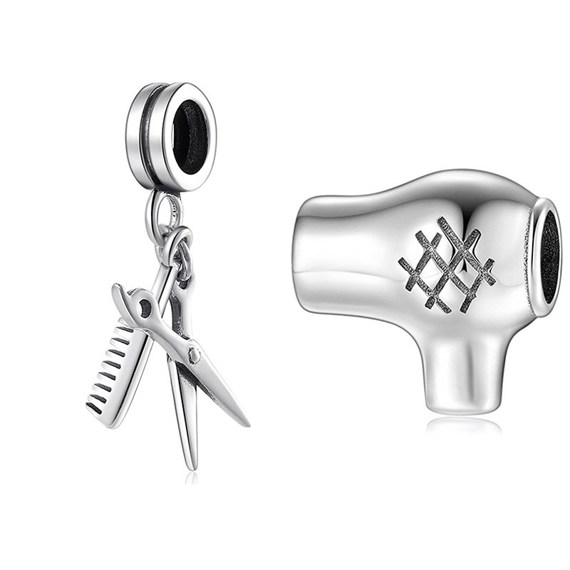 S925 Sterling Silver Pearl Pendant Hair Dryer Scissors Comb Bracelet Diy Accessories - Image 4
