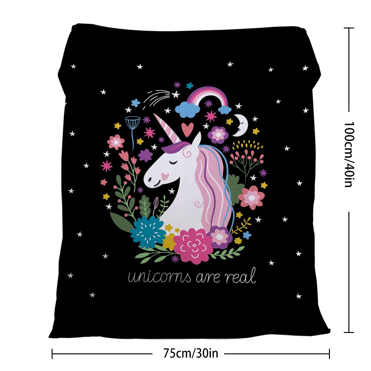 1 Pce Of Flannel Black Base Unicorn Pattern Soft And Fluffy Multifunctional Outdoor Beach Camping Living Room Sofa Office Nap Printed Blanket - Image 7