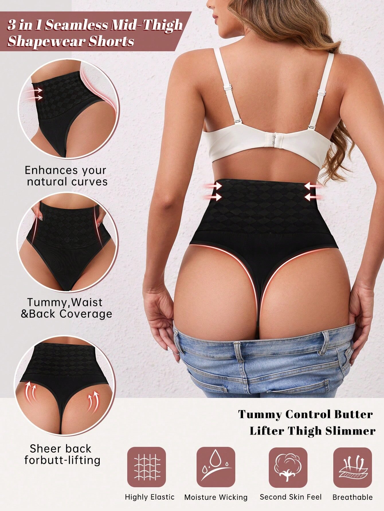 High-Waisted Shapewear Thong Tummy Control Butt Lifter Full Body Slimming Seamless Body Shaper - Image 16