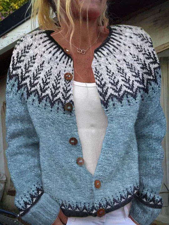 Winter Cardigan Coat Single-breasted Totem Warm Sweater - Image 5