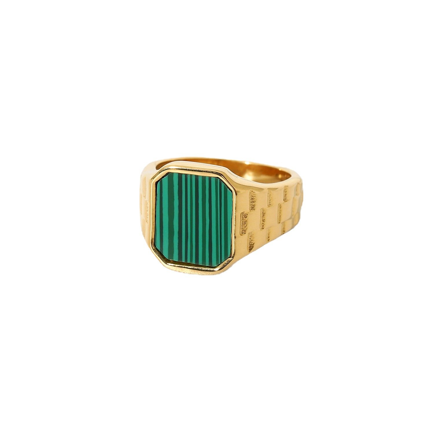 Fashion Stainless Steel Jewelry Lady Green Malachite White Shell Epoxy Rectangular Ring - Image 2