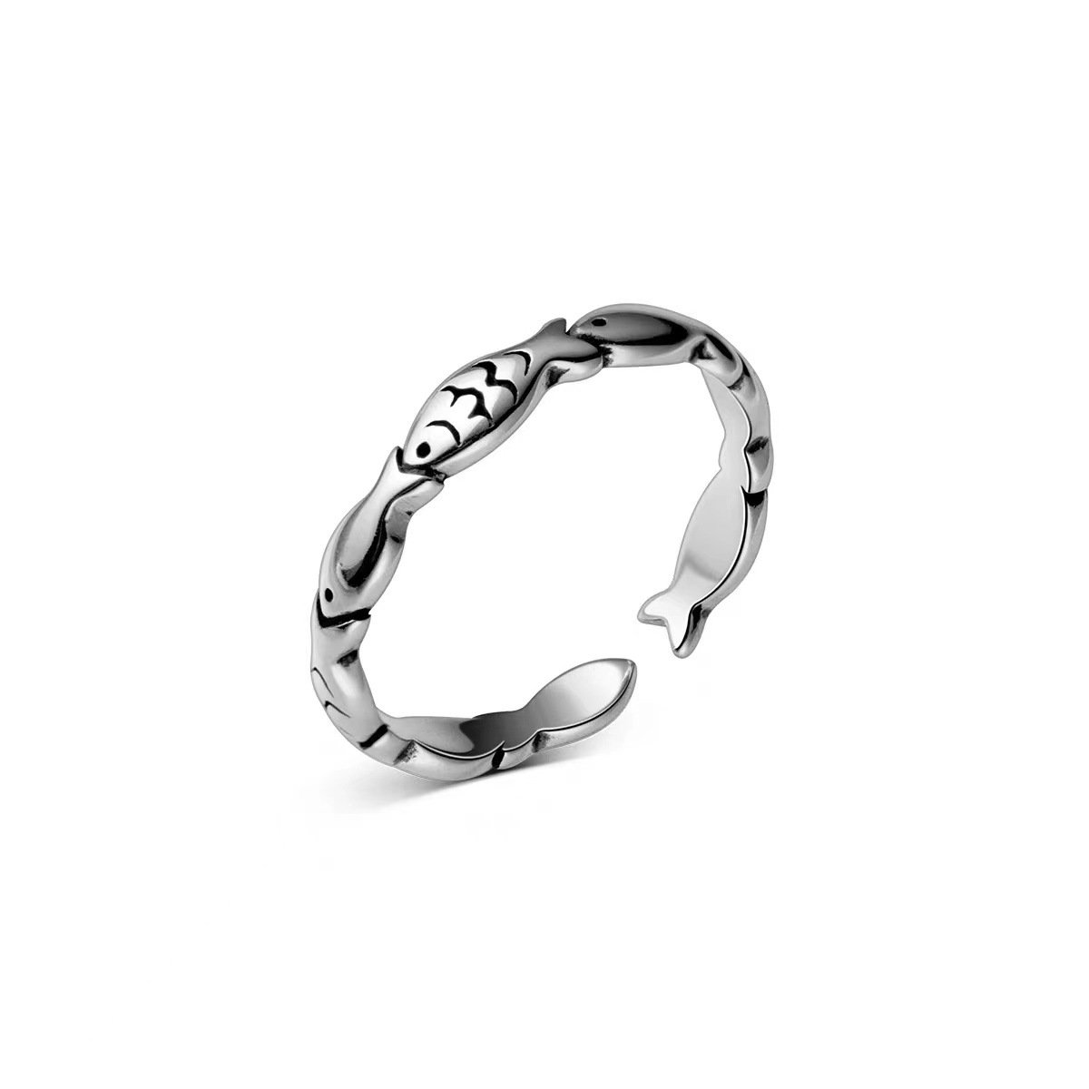Retro Simple Thai Silver Fish Ring Stylish Opening Adjustable Bracelet - Image 3