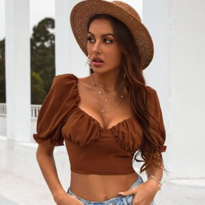 Lantern Sleeve Sexy Halter Bow Top Shirt