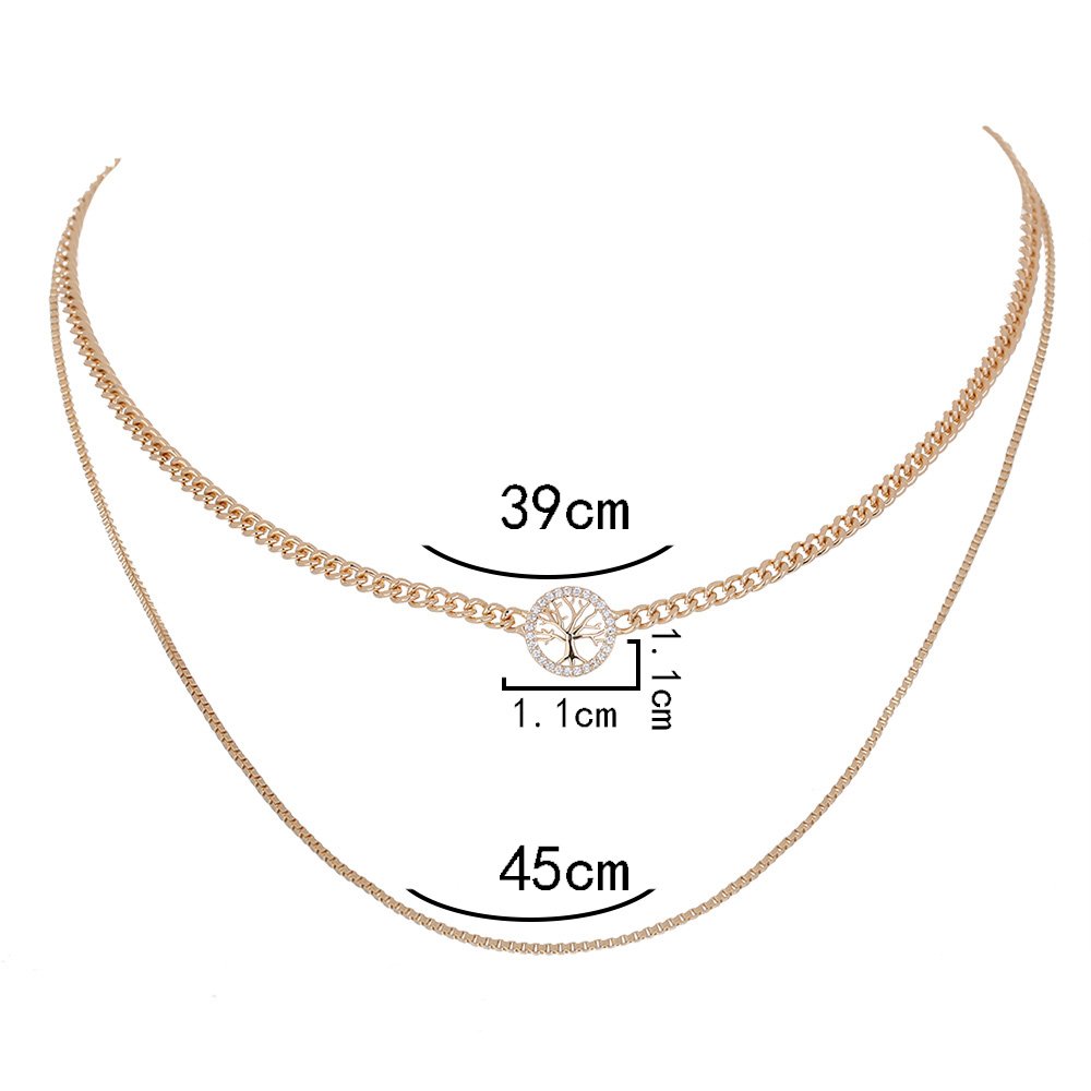 Gold Round Tree Of Life Copper Micro-Set Zircon Multilayer Necklace Accessory - Image 7