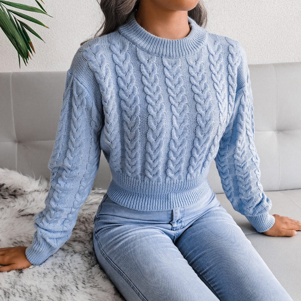Cable Knit Waist Cinched Cropped Sweater - Image 9