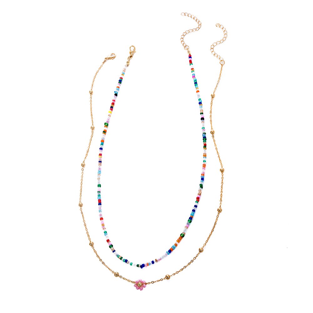 Colorful Chrysanthemum Rice Beads Multi-layered Necklace - Image 5