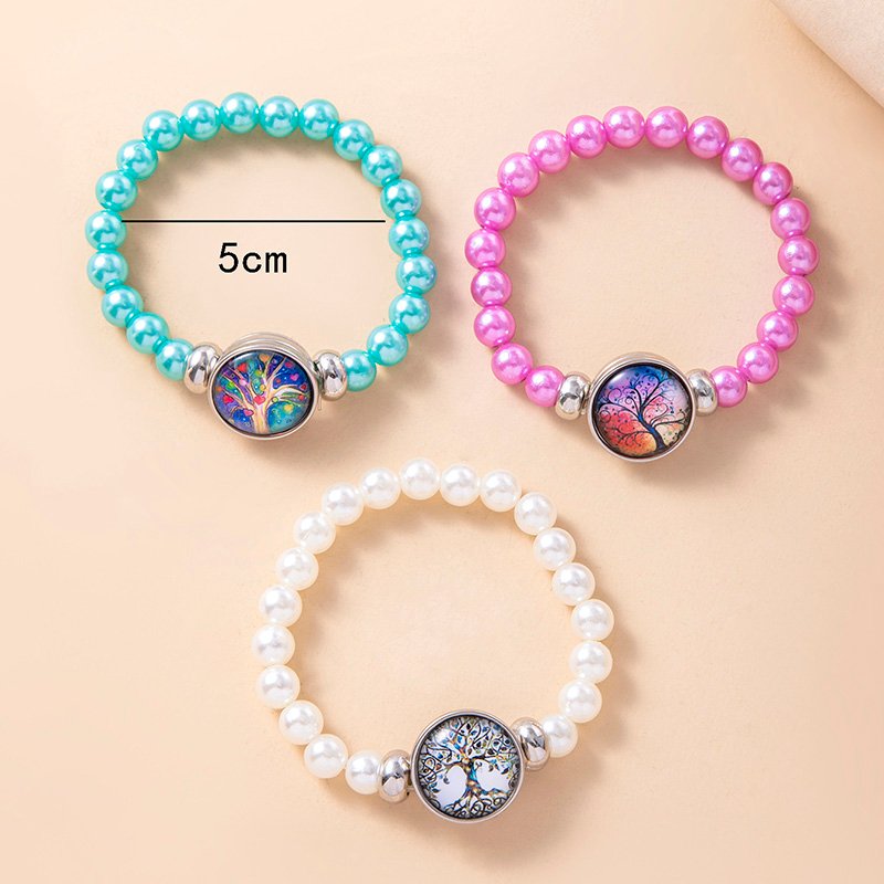 3Pcs Tree Of Life Glass Snap Button Charm Beads Elastic Bracelets For Girls Women Sisters Friends - Image 4
