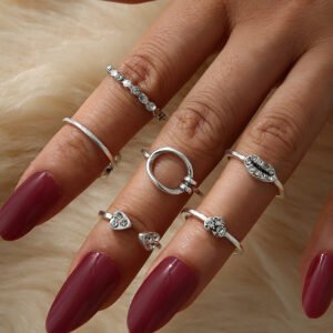 Geometric Retro Drop-shaped Diamond Ring Set