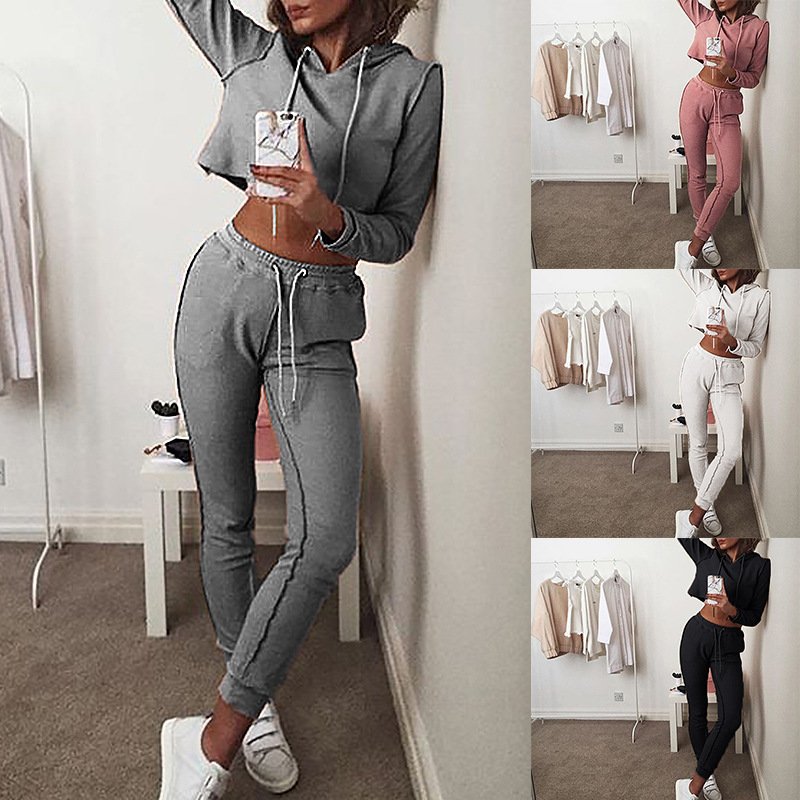 Pure Color Long Sleeve Fashion Hooded Casual Suit