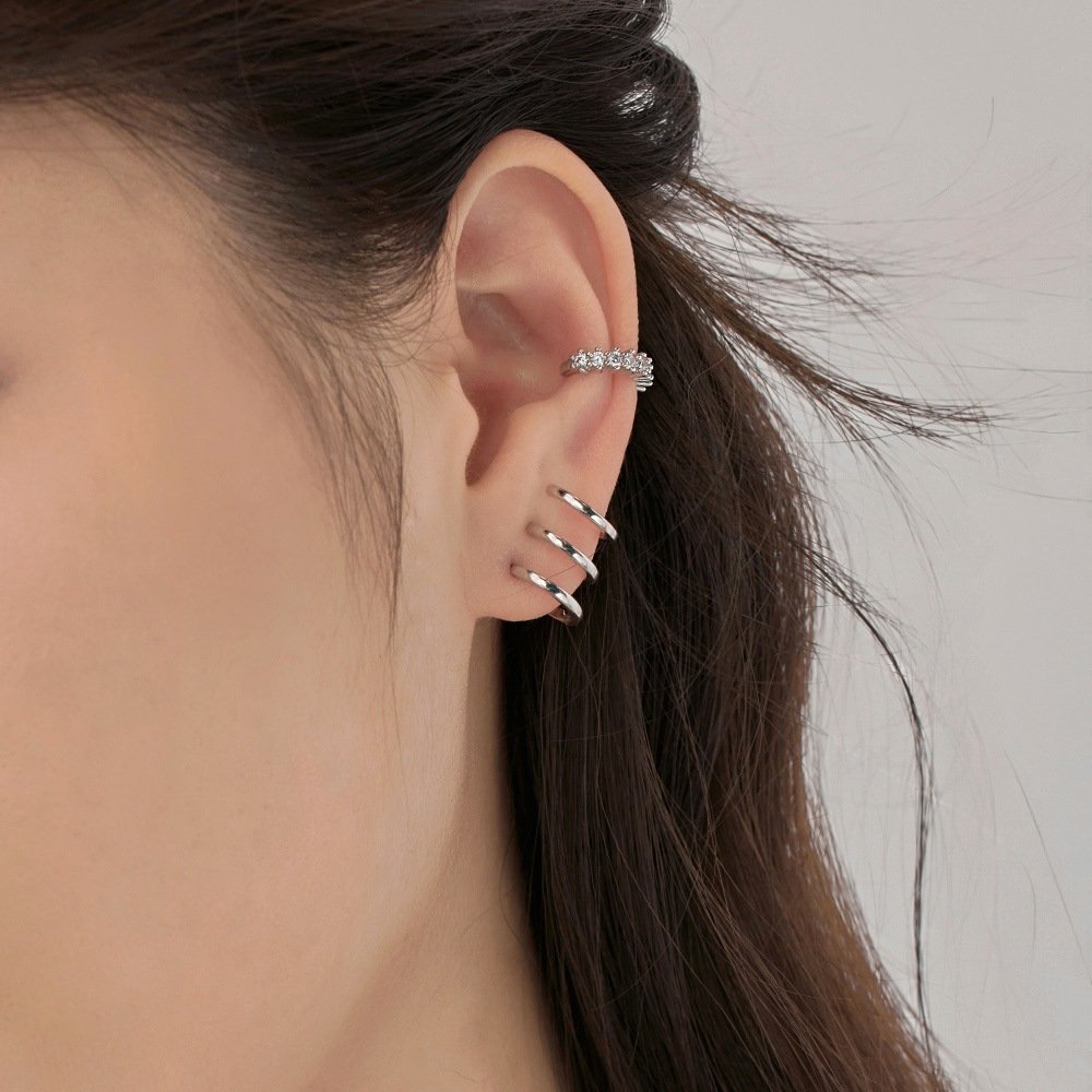 S925 Sterling Silver Multi-layer Line Twin Simple Fashion Design Small Women's Ear Studs - Image 2