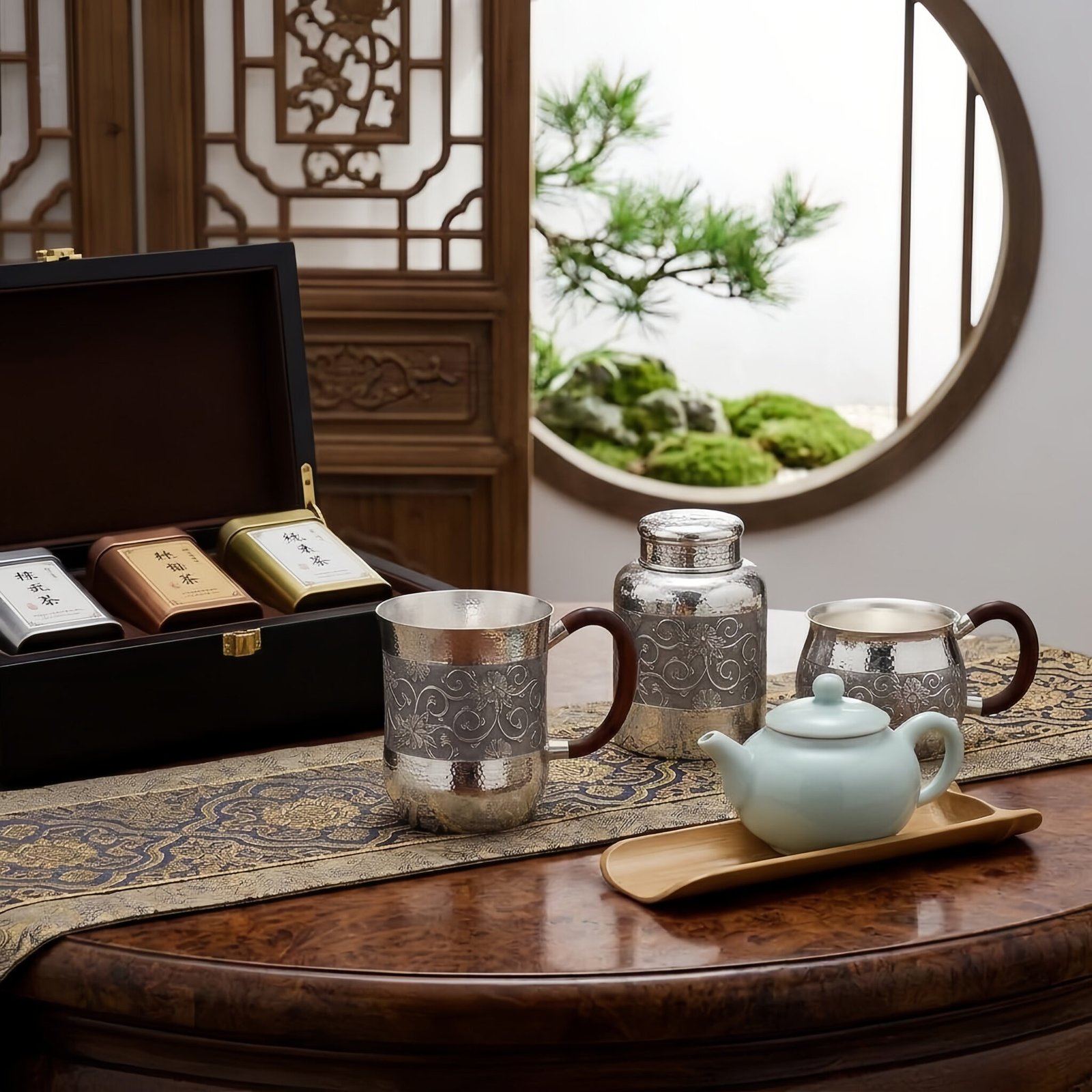925 Sterling Silver Artisan Engraved Silver Mug with Floral Patterns and Polished Wooden Handle - Handicraft - Image 2