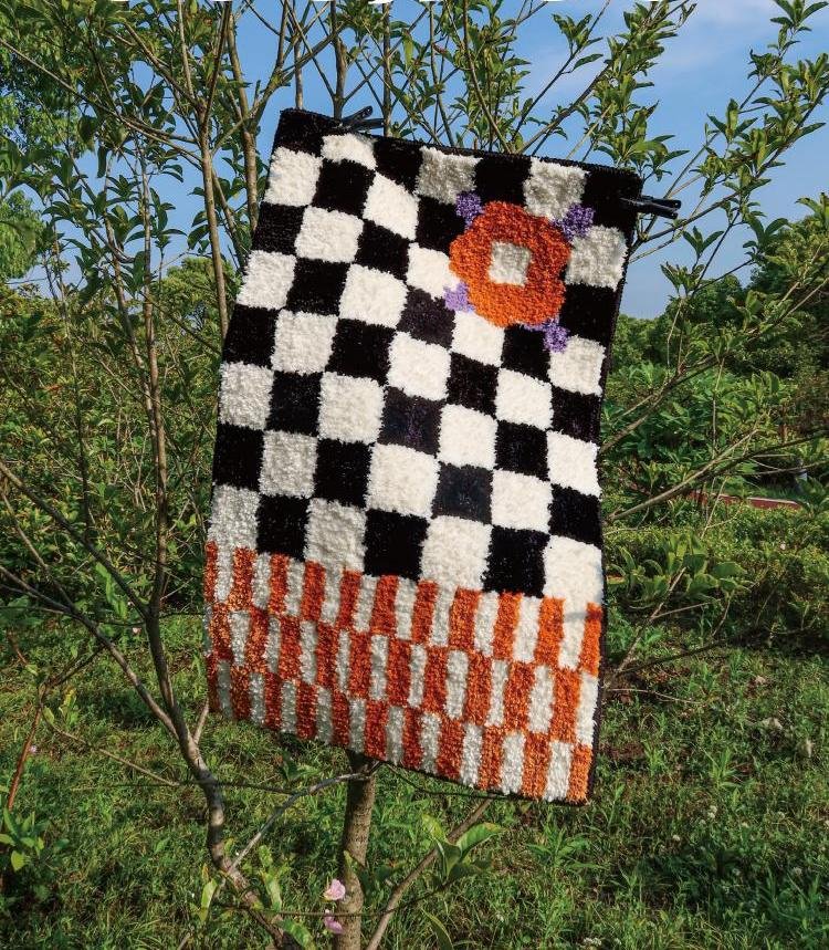 Checkerboard Flower Carpet Bathroom Door Absorbent Floor Mat - Image 3