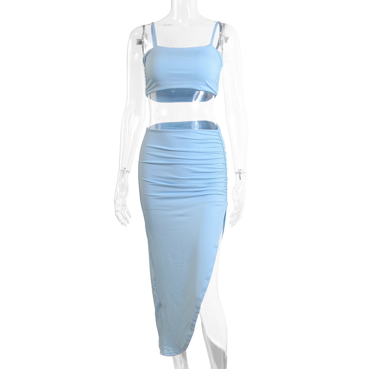 Women's Split Bag Hip Skirt Two-piece European And American Navel Fold Tube Top Suspender Skirt - Image 5