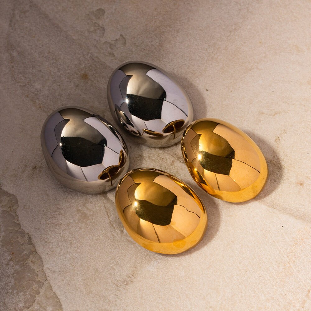 Fashion Special-interest Stainless Steel Plated 18K Glossy Round Bean Earrings - Image 12