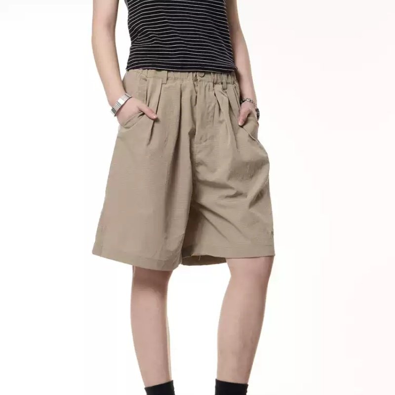 Retro Solid Color Shorts Men's And Women's Elastic Waist Loose All-matching - Image 2