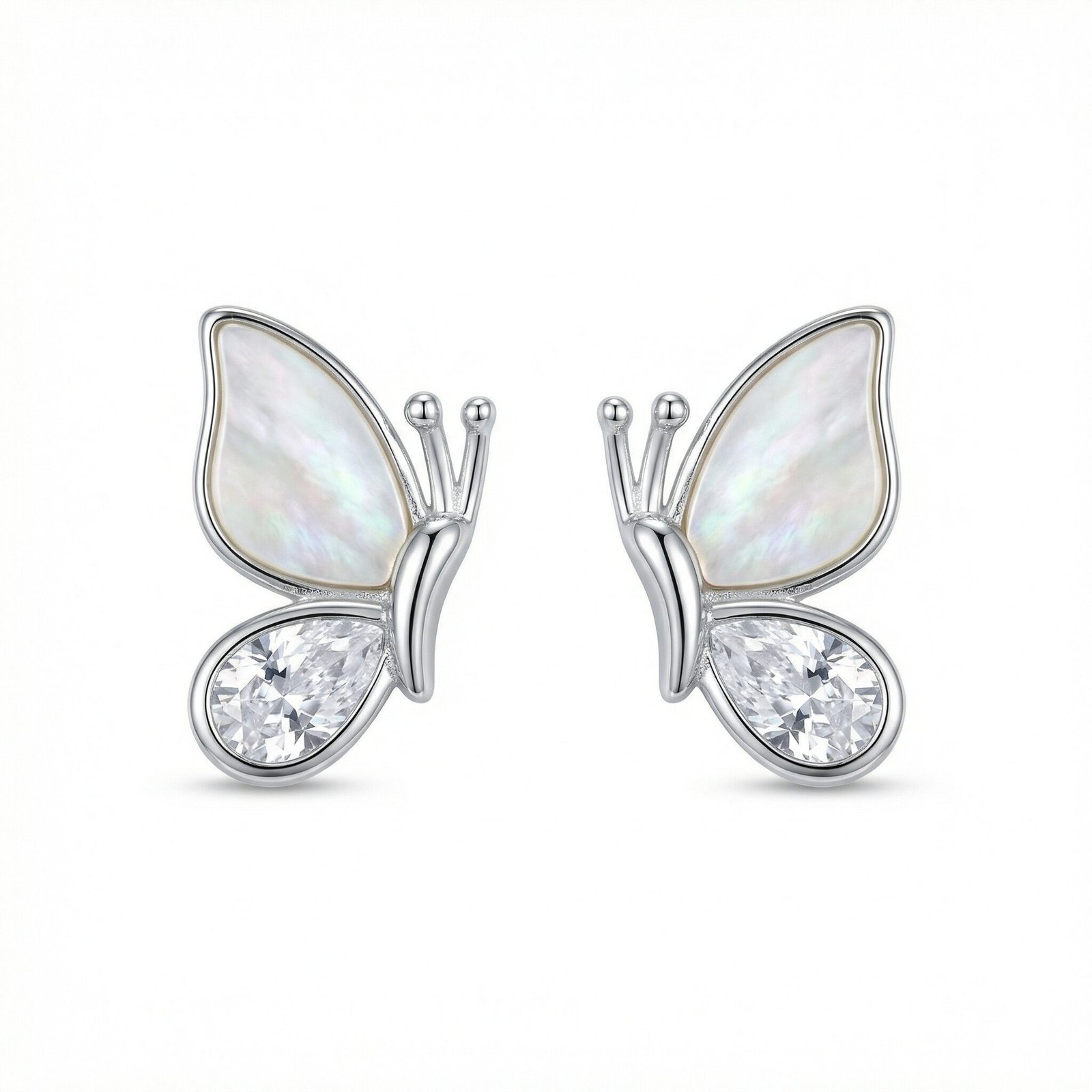 925 Sterling Silver Elegant Butterfly Stud Earrings with Iridescent Inlays and Sparkling Crystals - Image 2