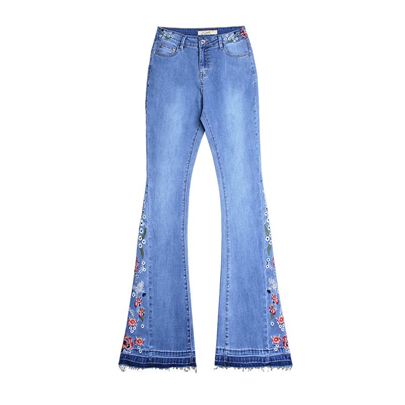 Denim Flared Pants Women Embroidered Embroidery - Image 2