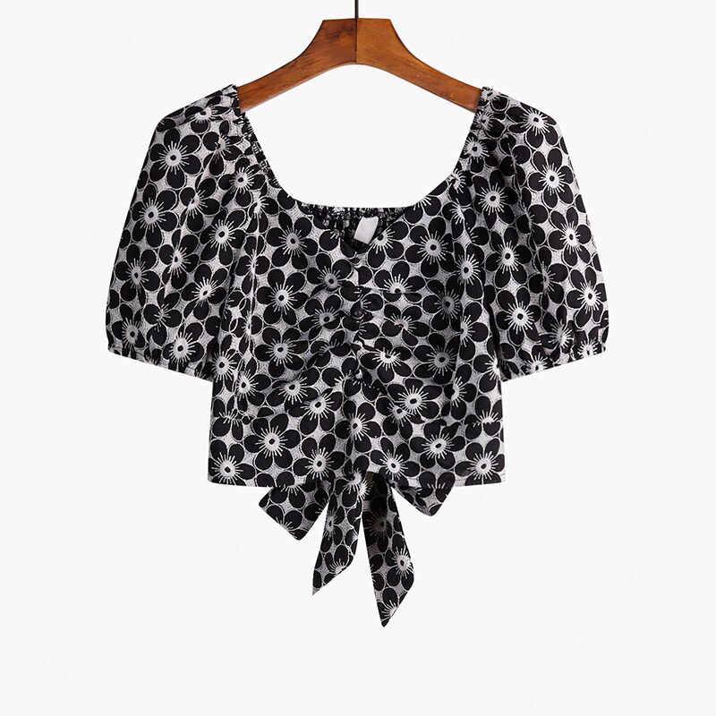 Women's Short Sleeve Thin Floral Puff Shirt - Image 6