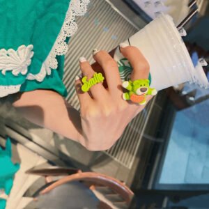 Korean Delicate Cute Green Exaggerated Bear Bow Ring Female