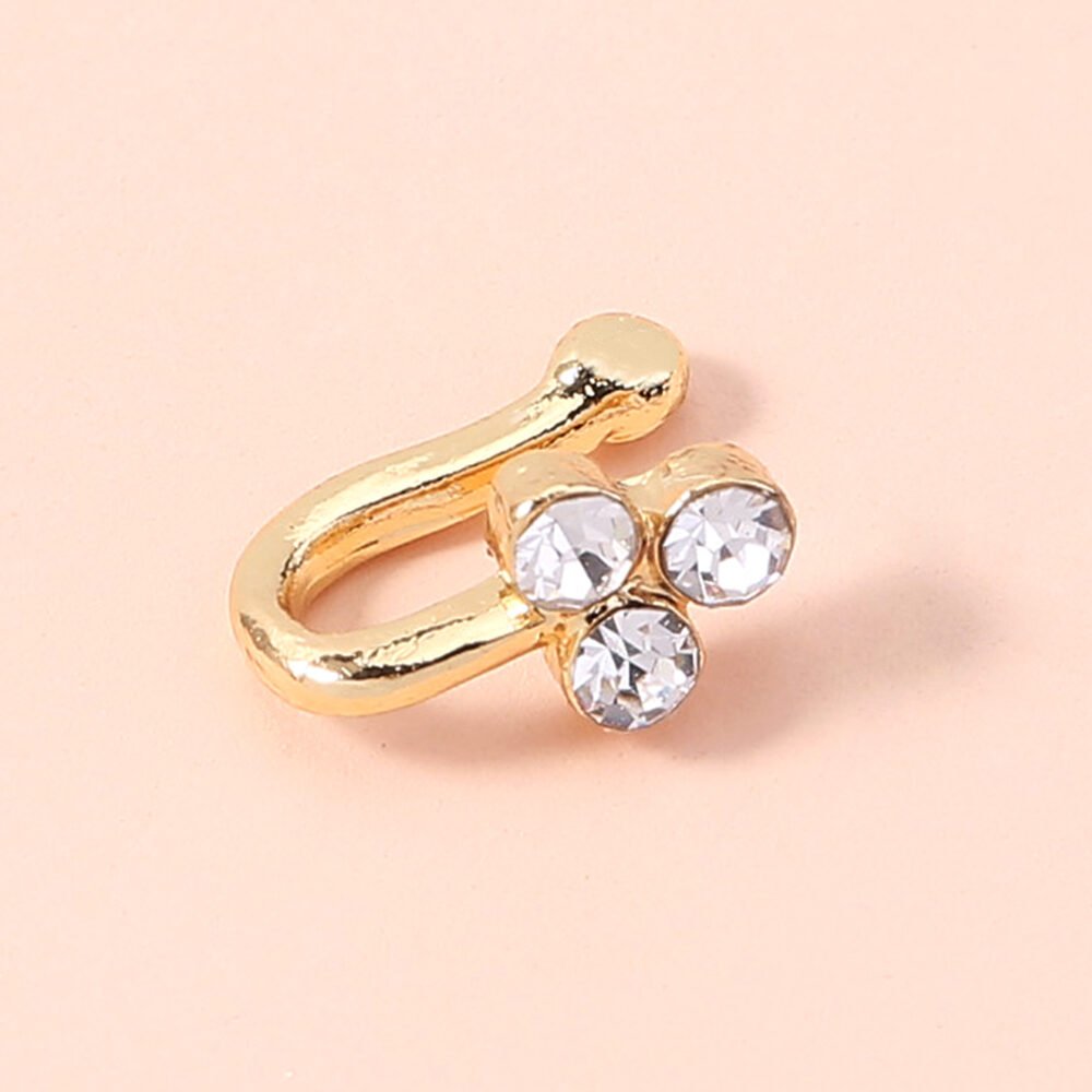 Niche design mini diamond U-shaped fake clip gold 3 diamond fake nose ring nose ornaments for women - Image 4