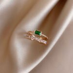 Retro Malachite Green Diamond Double-layer Ring Female Ins Tide Niche Index Finger Ring Simple Temperament Net Red