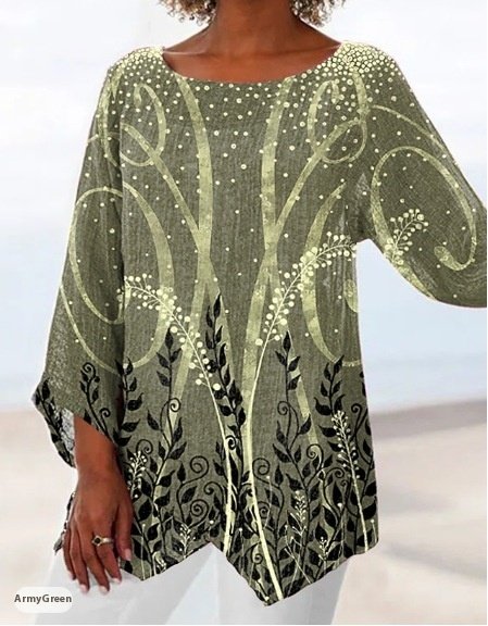 Spring And Autumn Women's Clothing Crew Neck Split Plus Size Top 3D Printing - Image 7